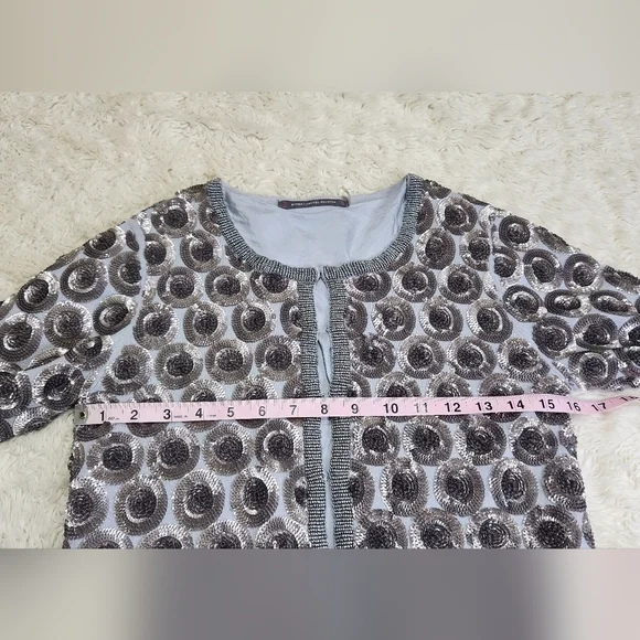 BODEN Limited Edition Beaded Cotton Cardigan Silk lined Gray Blue Silver Size 4 - Picture 6 of 11